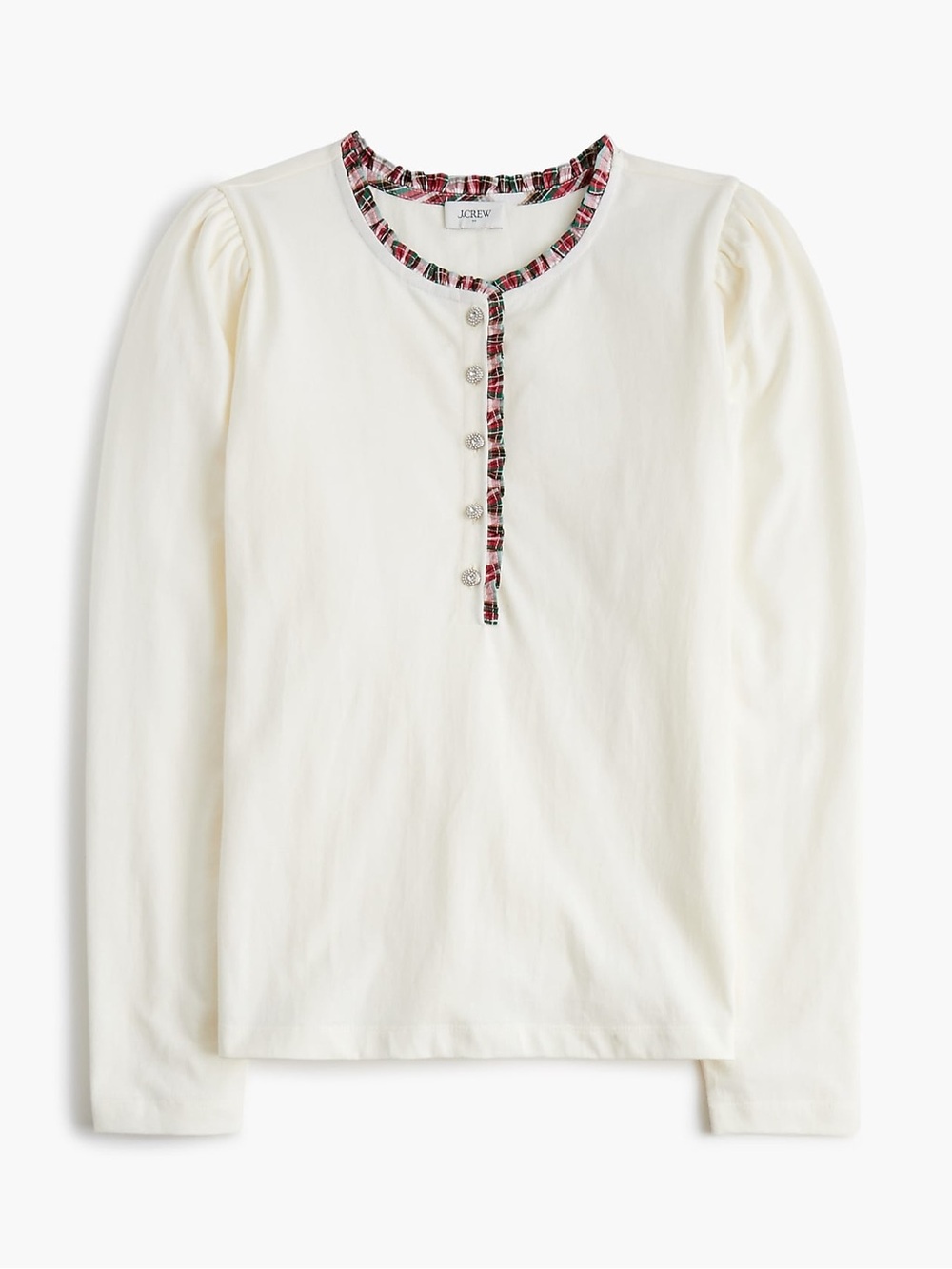 J. Crew Cream Long Sleeve Popover with Multicolor Ruffle Trim